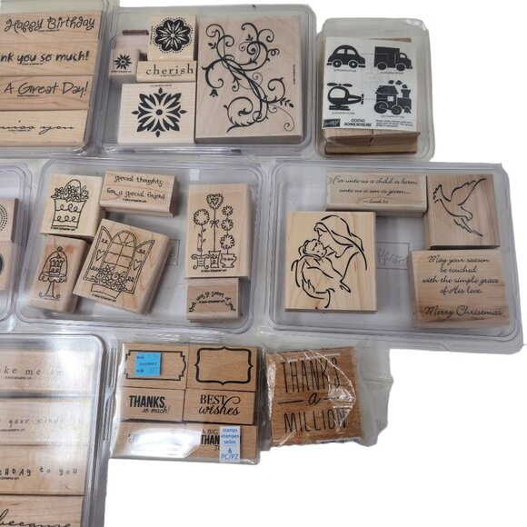 Vintage Stampin' Up! Lot of 8 Large + Other Stamp Sets w/ Wood Blocks EUC - Picture 4 of 16